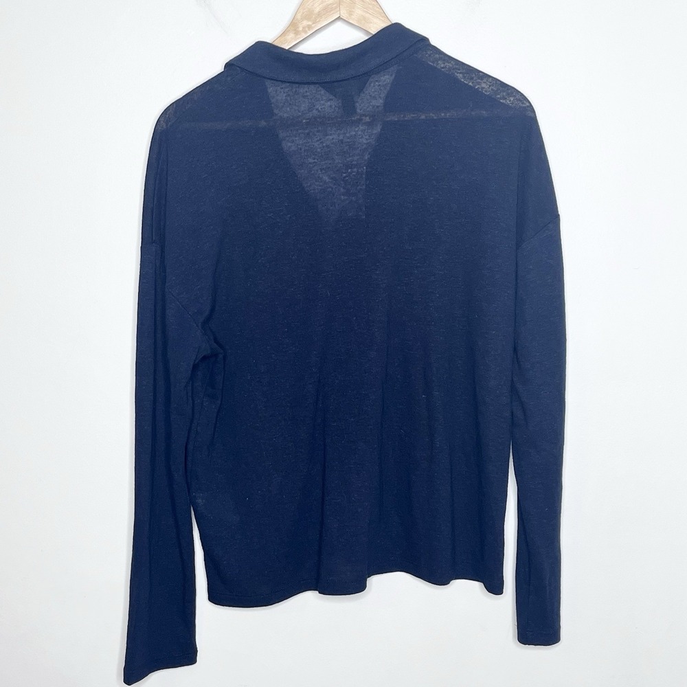 Banana Republic Linen Knit Button Up Shirt Navy Womens Size M Minimalist Indie - Picture 7 of 7